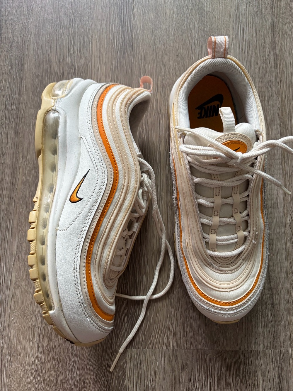 Nike Air Max 97 - Cream and Orange Wave-Accent Sneakers